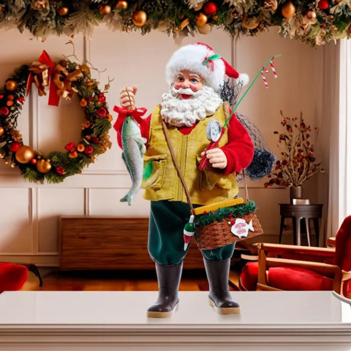 10.5 inch fabriche fisherman santa figurine