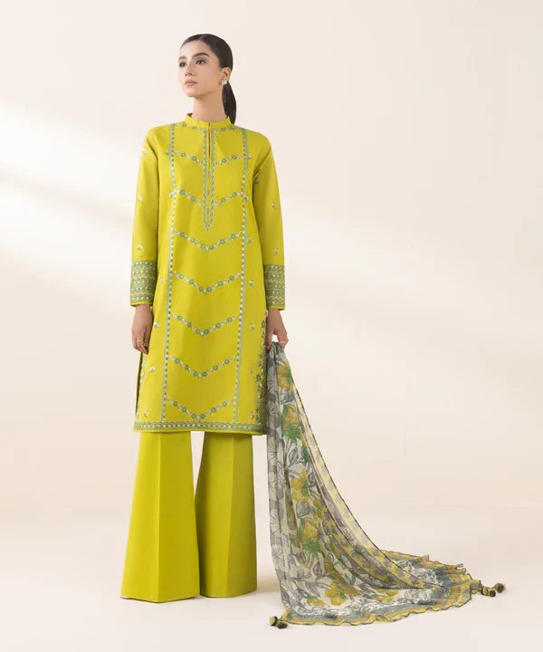 3 Piece - Embroidered Cotton Suit