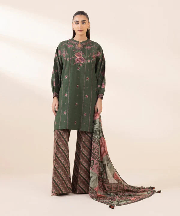 3 Piece - Embroidered Dobby Suit