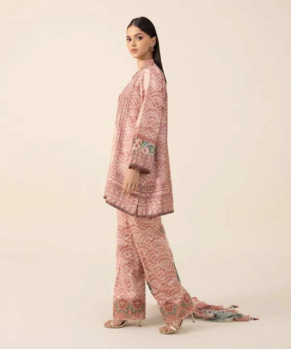 3 Piece - Embroidered Satin Suit