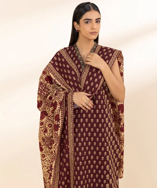 3 Piece - Printed Khaddar Suit