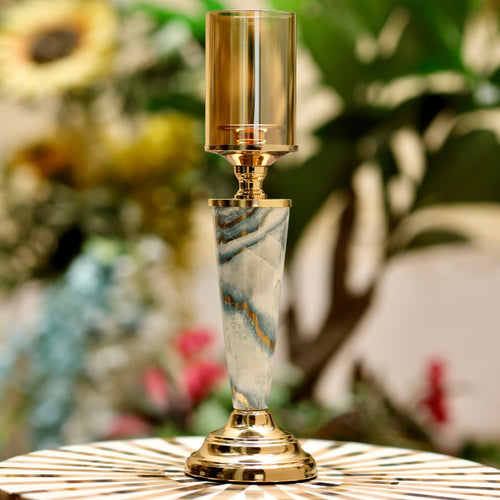 "Aurora" Marble & Gold Tapered Candle Holder