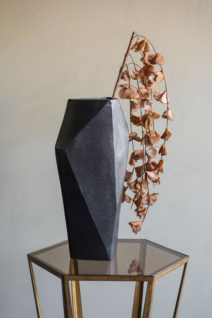 Cast Aluminium Faceted  Vase, Charcoal Black