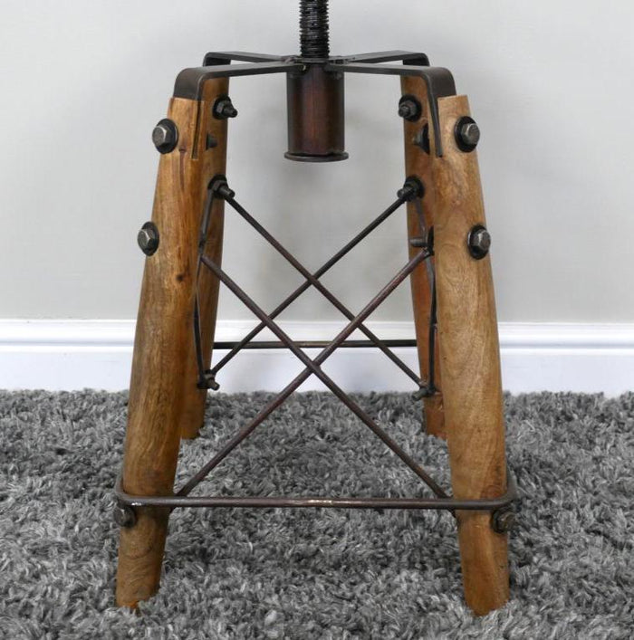 Industrial Solid Wood & Iron Adjustable Stool