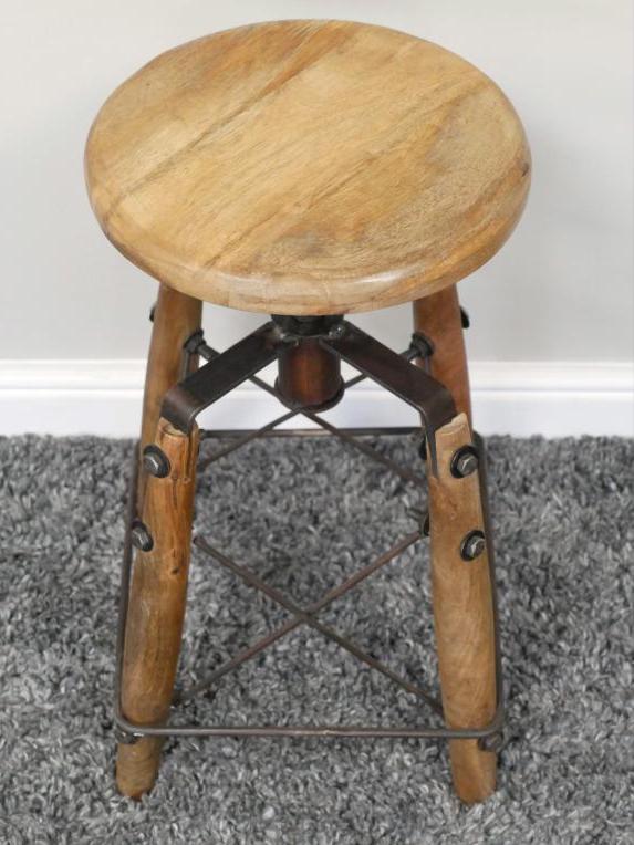 Industrial Solid Wood & Iron Adjustable Stool