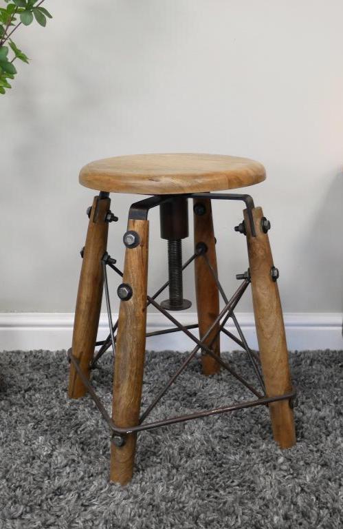 Industrial Solid Wood & Iron Adjustable Stool