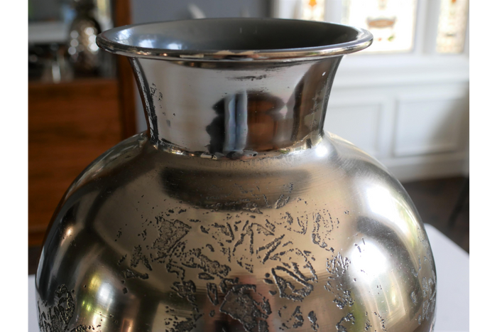 Large Etched Vase in Silver Aluminium - 55cm