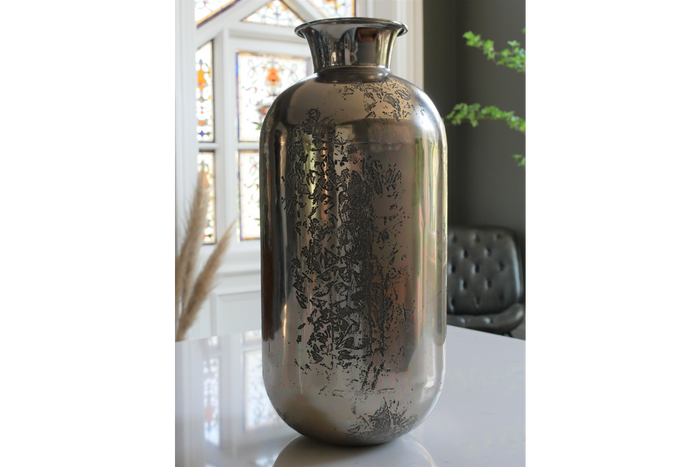 Large Etched Vase in Silver Aluminium - 55cm