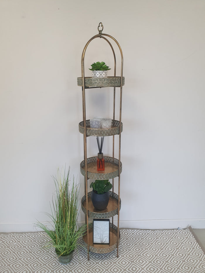 Moroccan-Style Gold & Bronze 5-Tier Shelving Unit