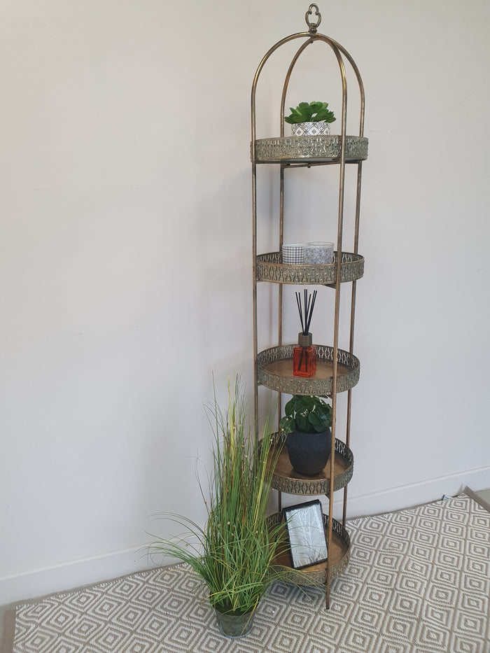 Moroccan-Style Gold & Bronze 5-Tier Shelving Unit