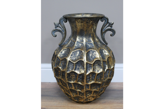 Ornate Metal Decorative Vase in Aged Gold - 45cm