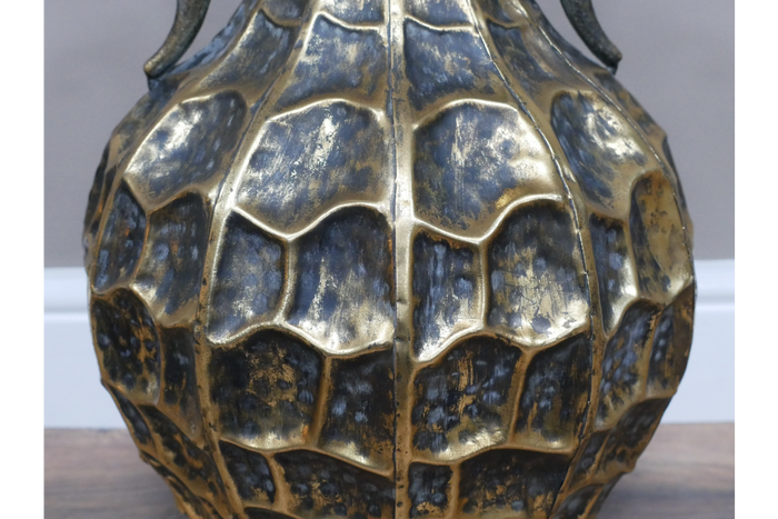 Ornate Metal Decorative Vase in Aged Gold - 45cm