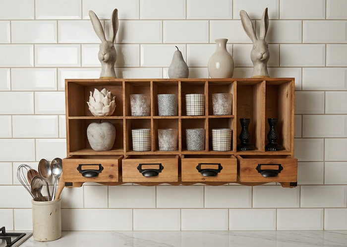 Rustic Farmhouse Style Wooden Wall Shelving with Drawers