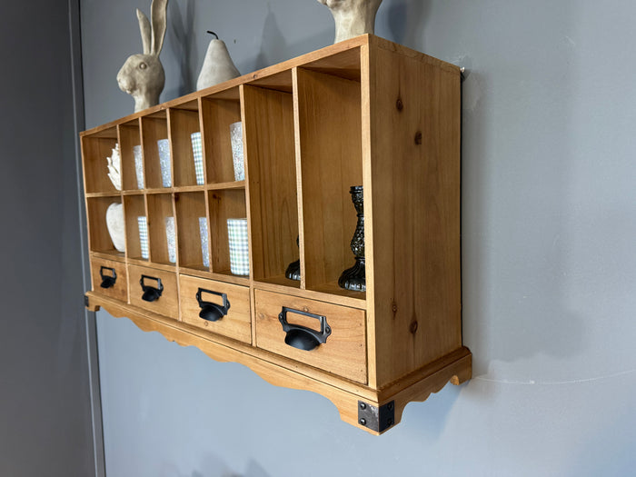 Rustic Farmhouse Style Wooden Wall Shelving with Drawers