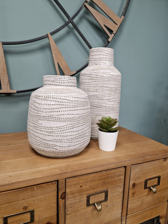 Stem Flower Large Vase, White Design, Stoneware