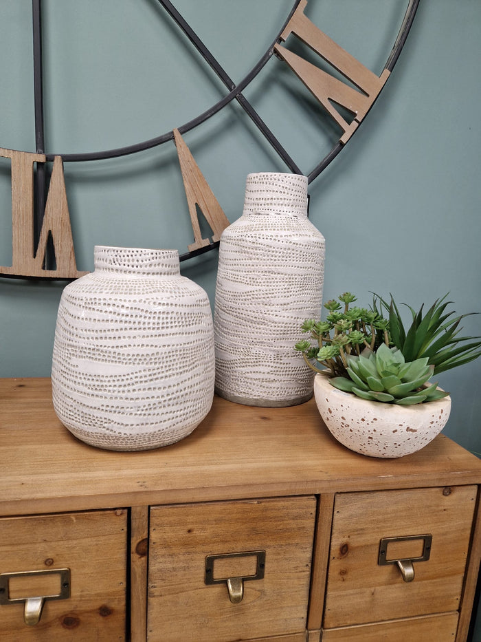 Textured Ceramic Vase in White - 30cm