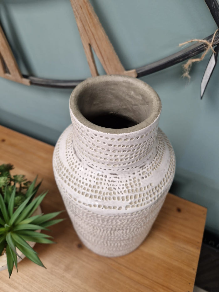 Textured Ceramic Vase in White - 30cm