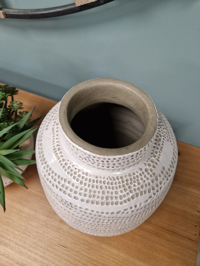 Textured Ceramic Vase in White - 30cm