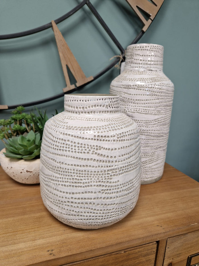 Textured Ceramic Vase in White - 30cm