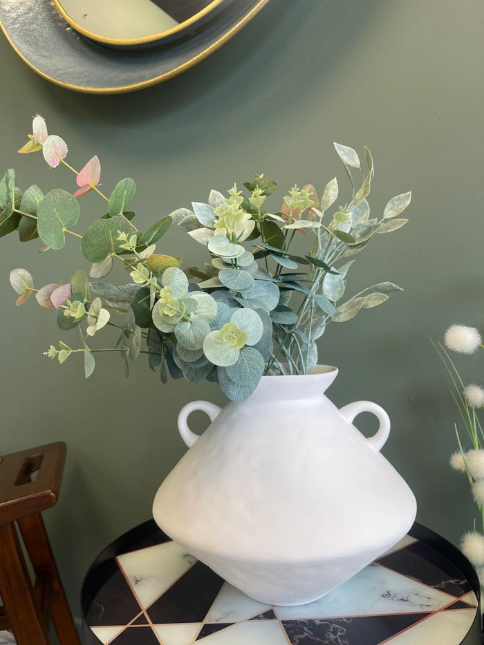 White Bulbous Jar Vase with Handles - 24cm