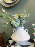 White Bulbous Jar Vase with Handles - 24cm
