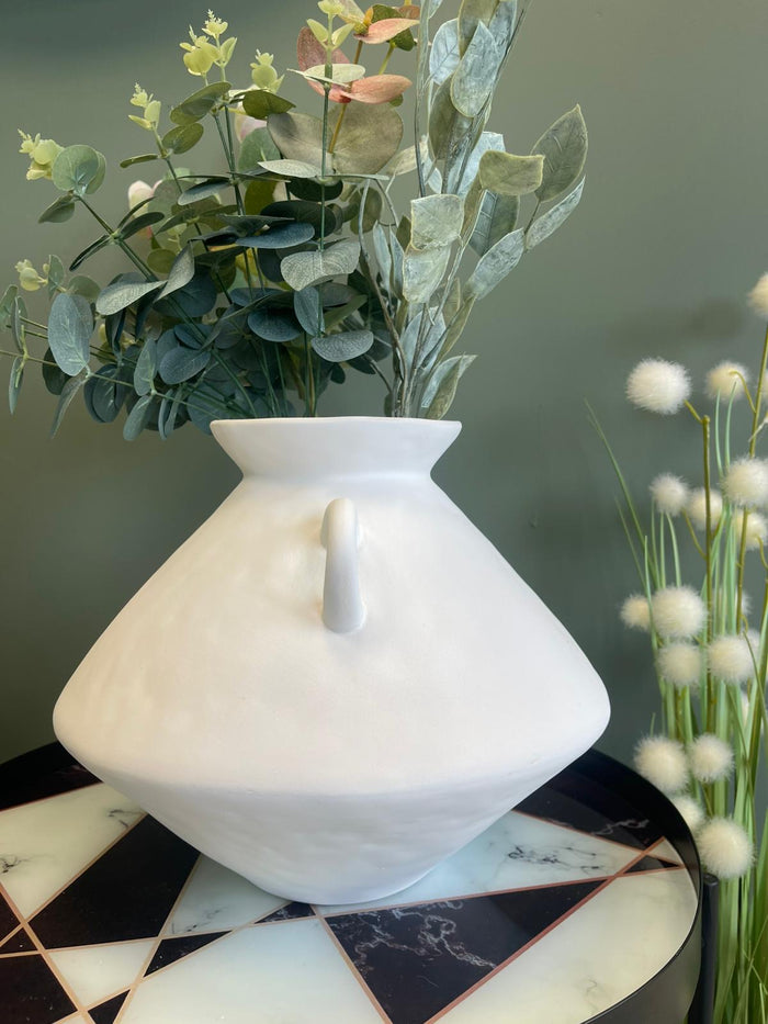 White Bulbous Jar Vase with Handles - 24cm