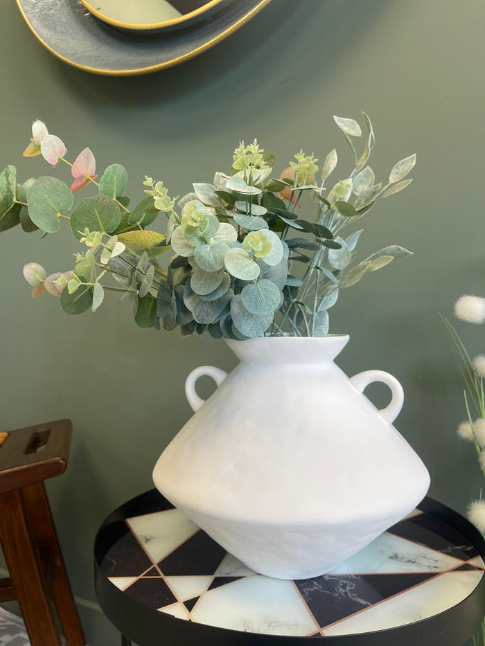 White Bulbous Jar Vase with Handles - 24cm