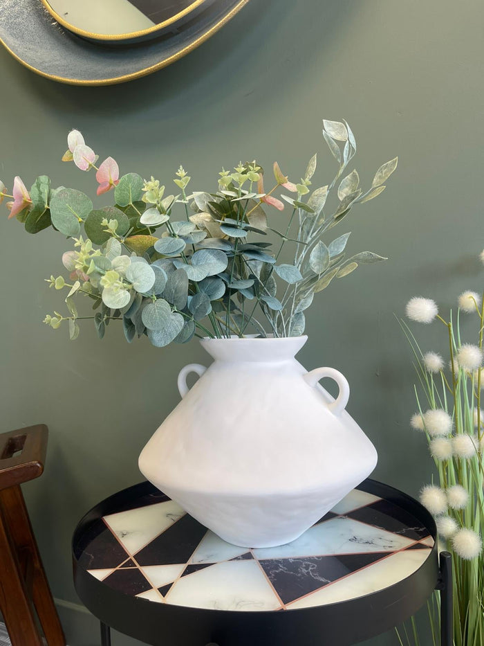 White Bulbous Jar Vase with Handles - 24cm