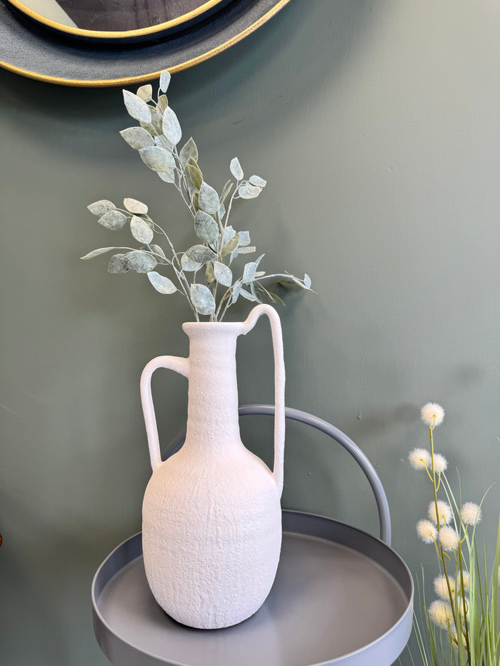 White Twin Handled Textured Vase - 37cm