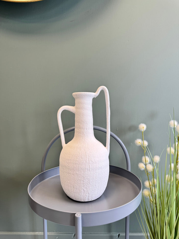 White Twin Handled Textured Vase - 37cm
