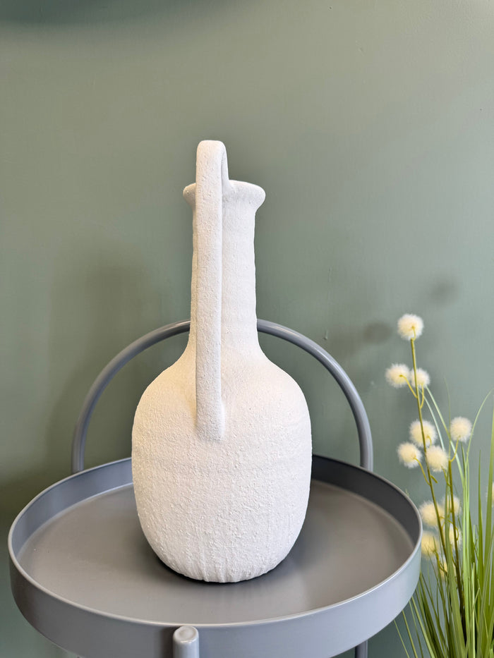 White Twin Handled Textured Vase - 37cm