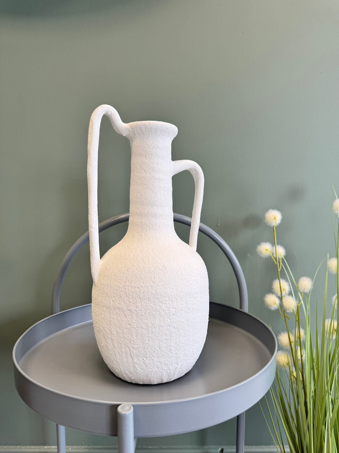 White Twin Handled Textured Vase - 37cm