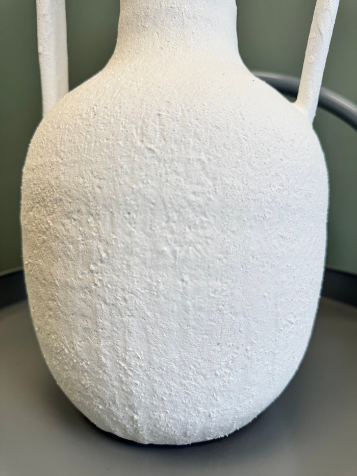 White Twin Handled Textured Vase - 37cm